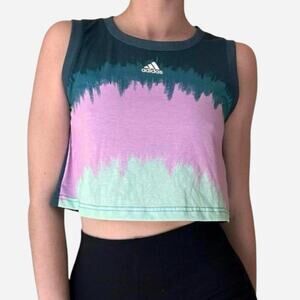 Adidas Tie Dye Ombré Cropped Workout / Running Tank Top Athletic Shirt - size XS